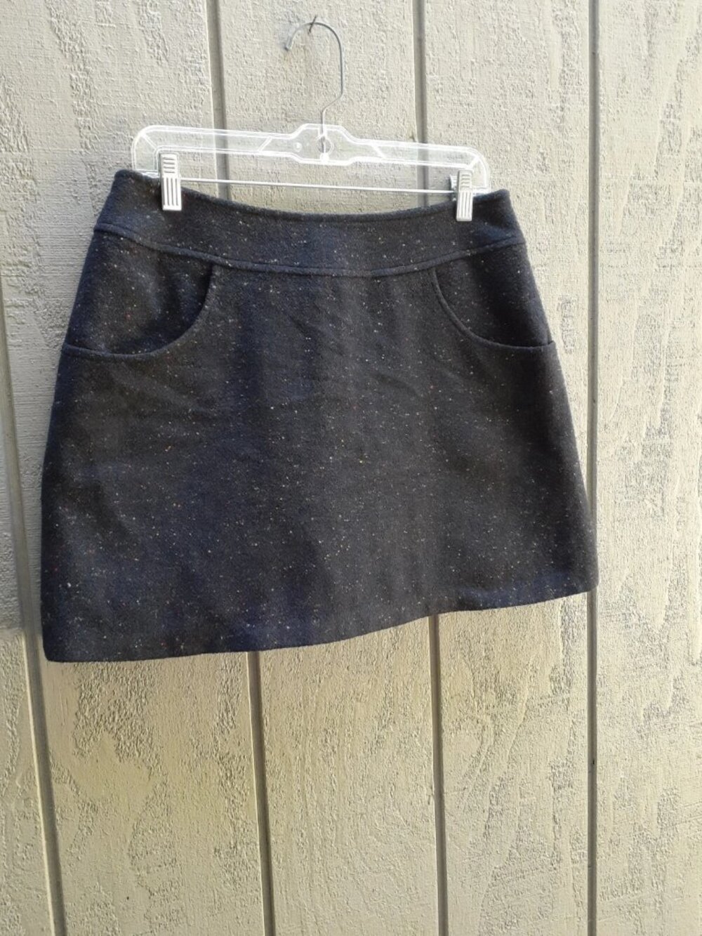 Vtg 90s Express International Skirt Speckled Charcoal Wool Blend Mini Italy 31"